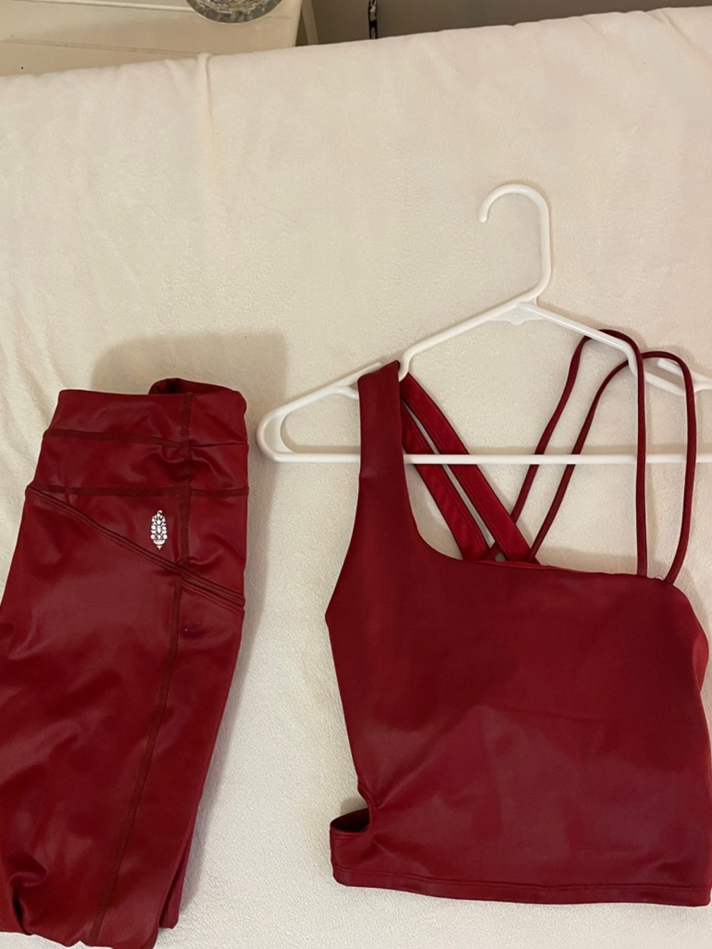 Free People FP Movement Burgundy Strappy Sports Bra and matching leggings